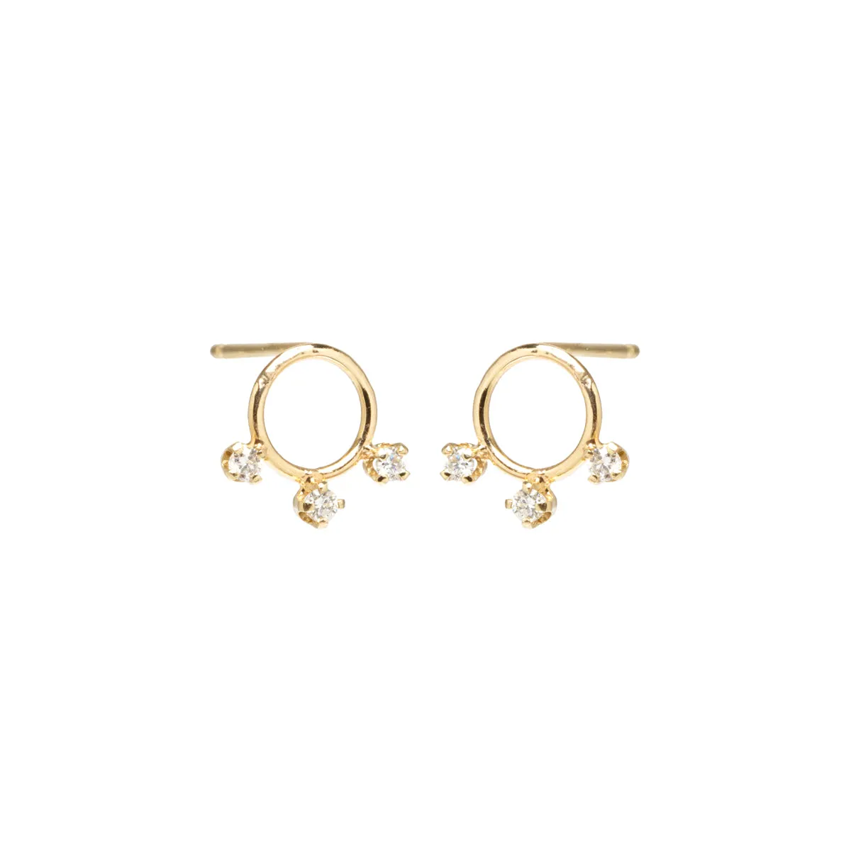 14k 3 Prong Diamond Circle Studs