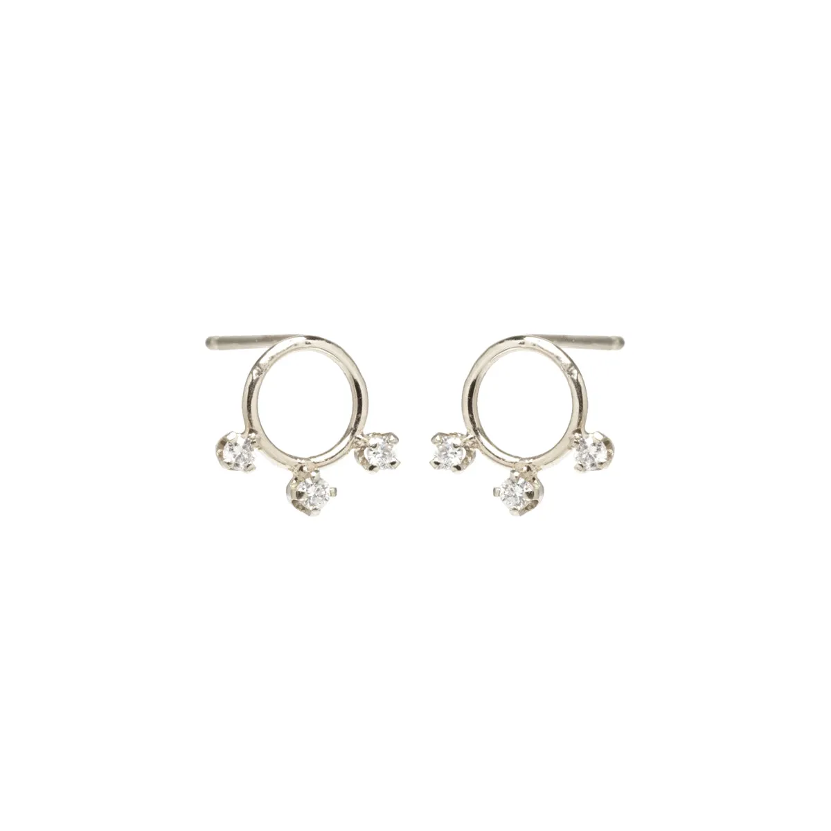 14k 3 Prong Diamond Circle Studs