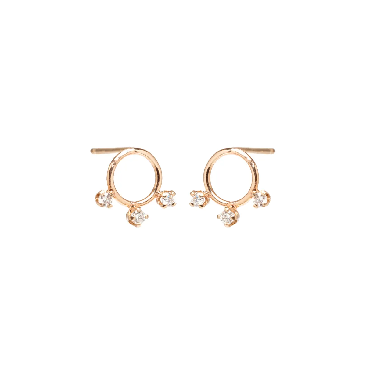 14k 3 Prong Diamond Circle Studs