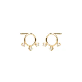 14k 3 Prong Diamond Circle Studs