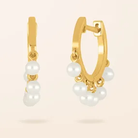 14K Gold Pearl Dangle Huggie Earrings