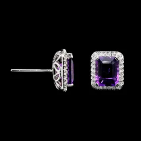 14K White Gold Estate Amethyst and Diamond Earrings