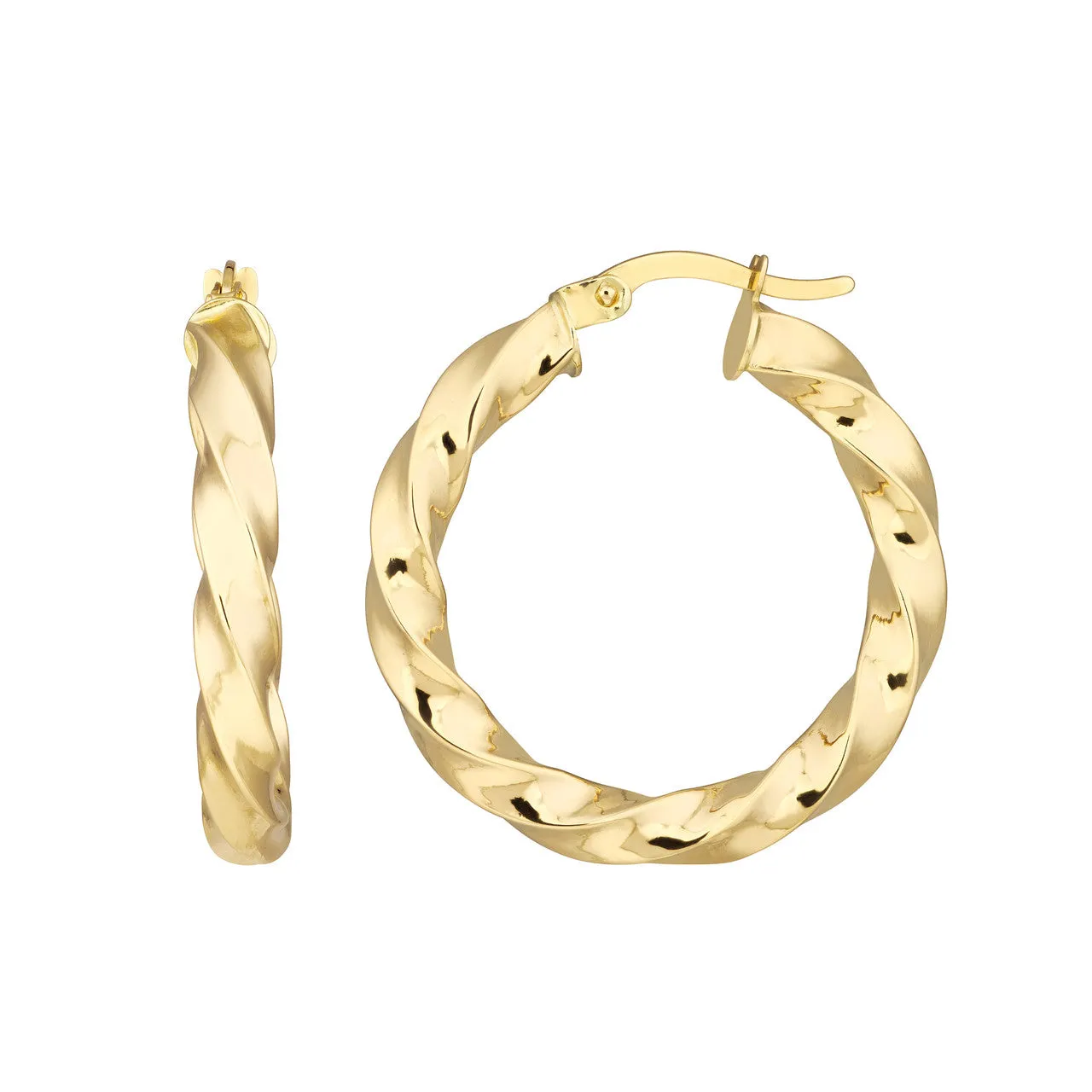 14K Yellow Gold 3x20mm Tight Twist Round Hoop Earring