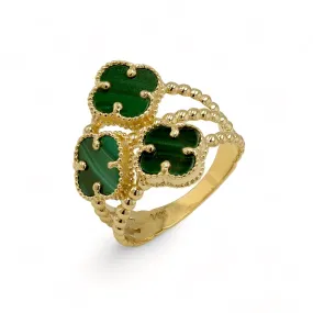 14K Yellow gold malachite three clover ring-227064