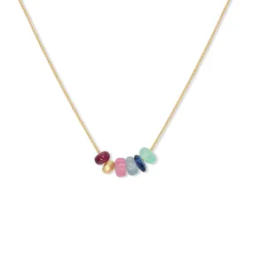 18K Gemstone Six Bead Necklace with Mixed Gems