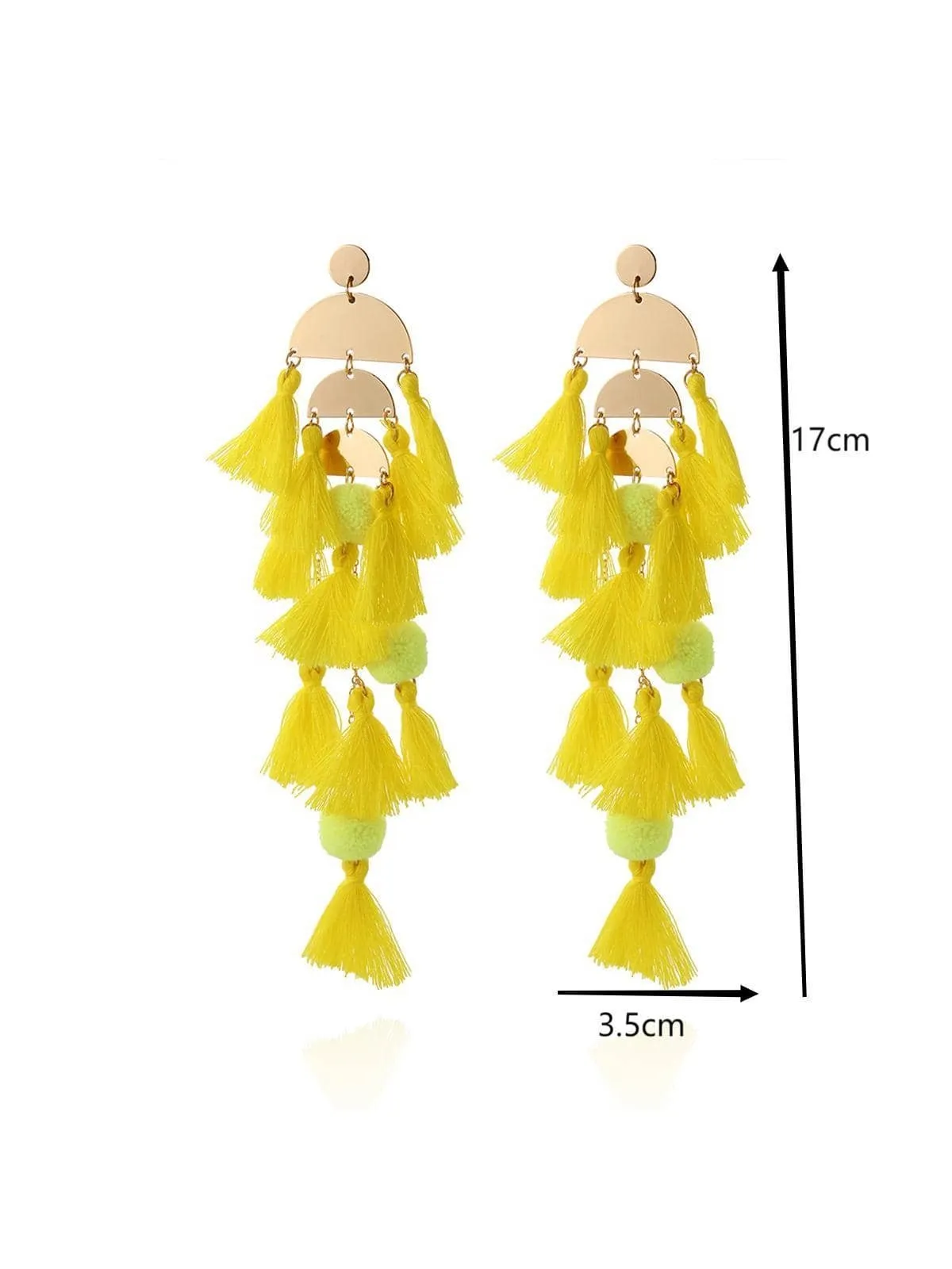 1pair Long Tassel Earrings Statement Bohemian Pom Ball Drop Dangle Earrings for Women Girls