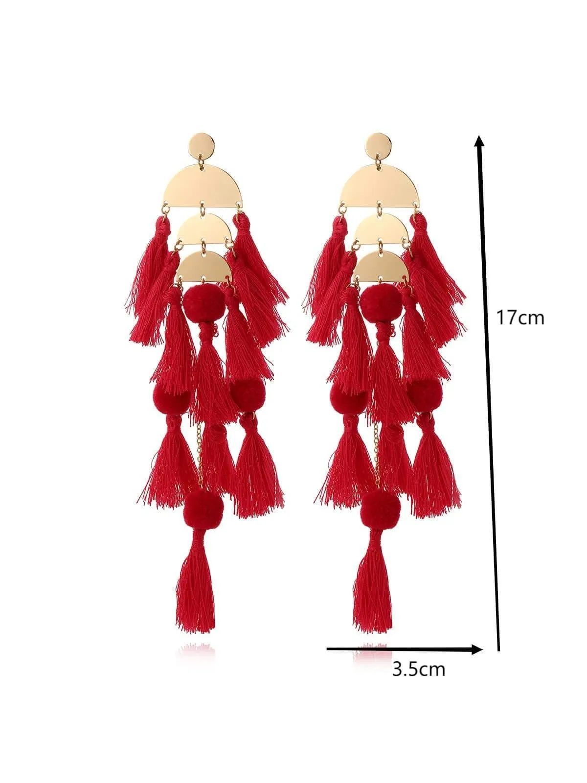 1pair Long Tassel Earrings Statement Bohemian Pom Ball Drop Dangle Earrings for Women Girls