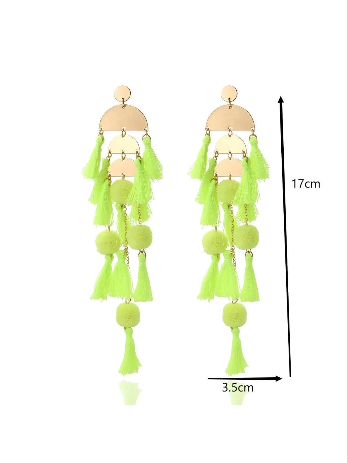 1pair Long Tassel Earrings Statement Bohemian Pom Ball Drop Dangle Earrings for Women Girls