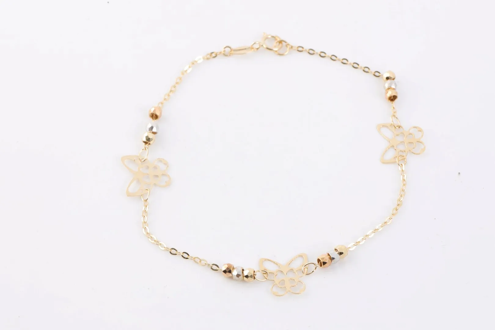 7.25" 18k Tri-Tone Gold Butterfly Bracelet (1.60g.)