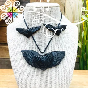 7- Flying Heart Set - Black Clay Jewelry