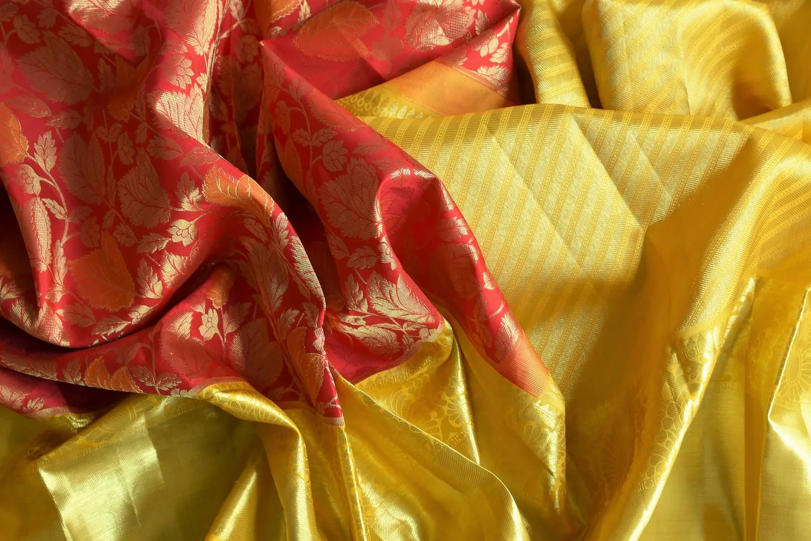 90L543 Red Zari Work Kanjeevaram Saree with Yellow Zari Border