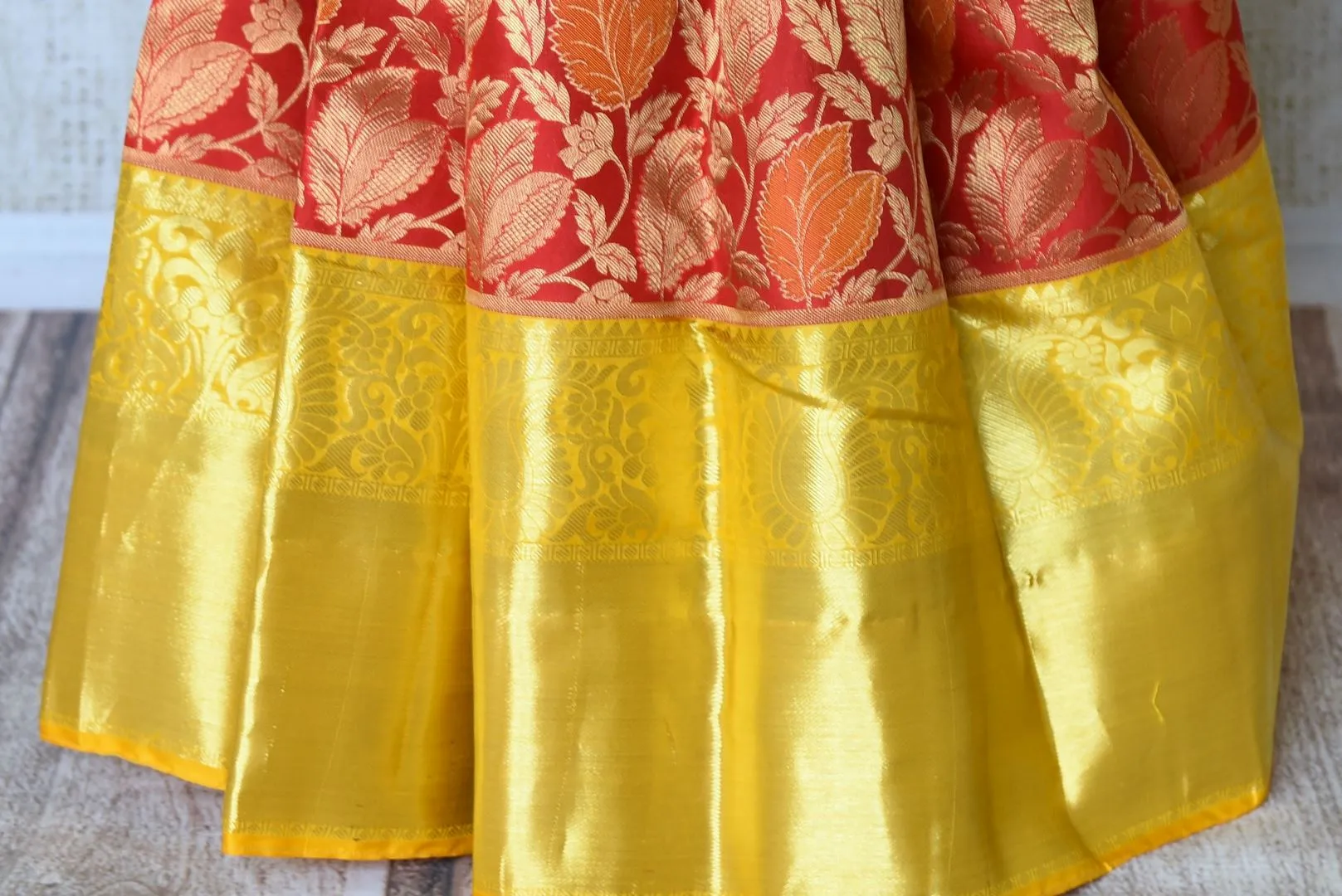 90L543 Red Zari Work Kanjeevaram Saree with Yellow Zari Border