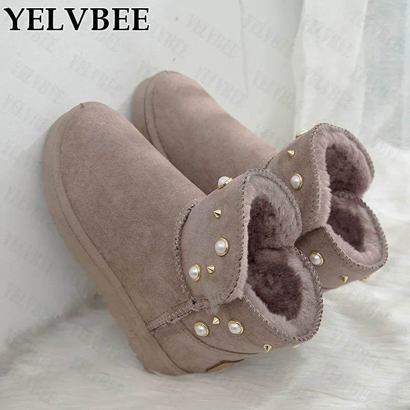 Ankle Flats Snow High Boots Women 2021 New Winter Fur Chelsea Warm Shoes Women Casual Dress Short Plush Botas Suede Boots Femme