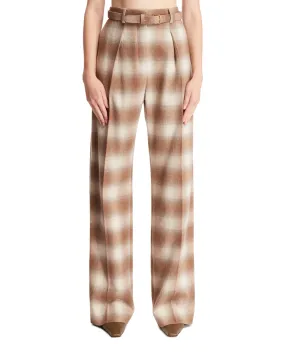 Beige Check Cashmere Trousers