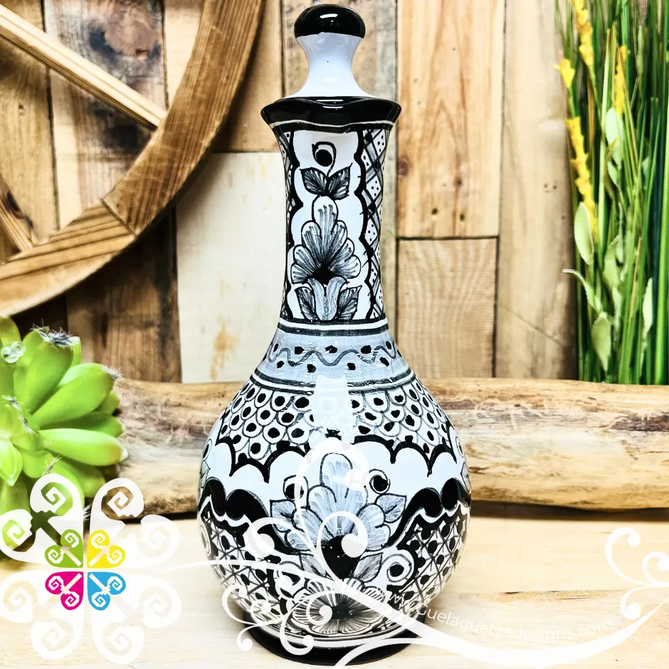 Black Flowers Talavera Set Tequilero