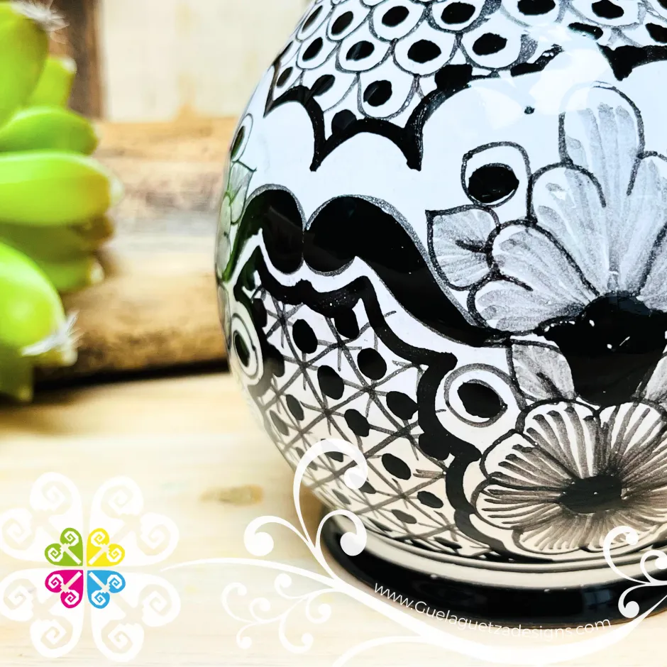 Black Flowers Talavera Set Tequilero