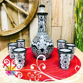 Black Flowers Talavera Set Tequilero