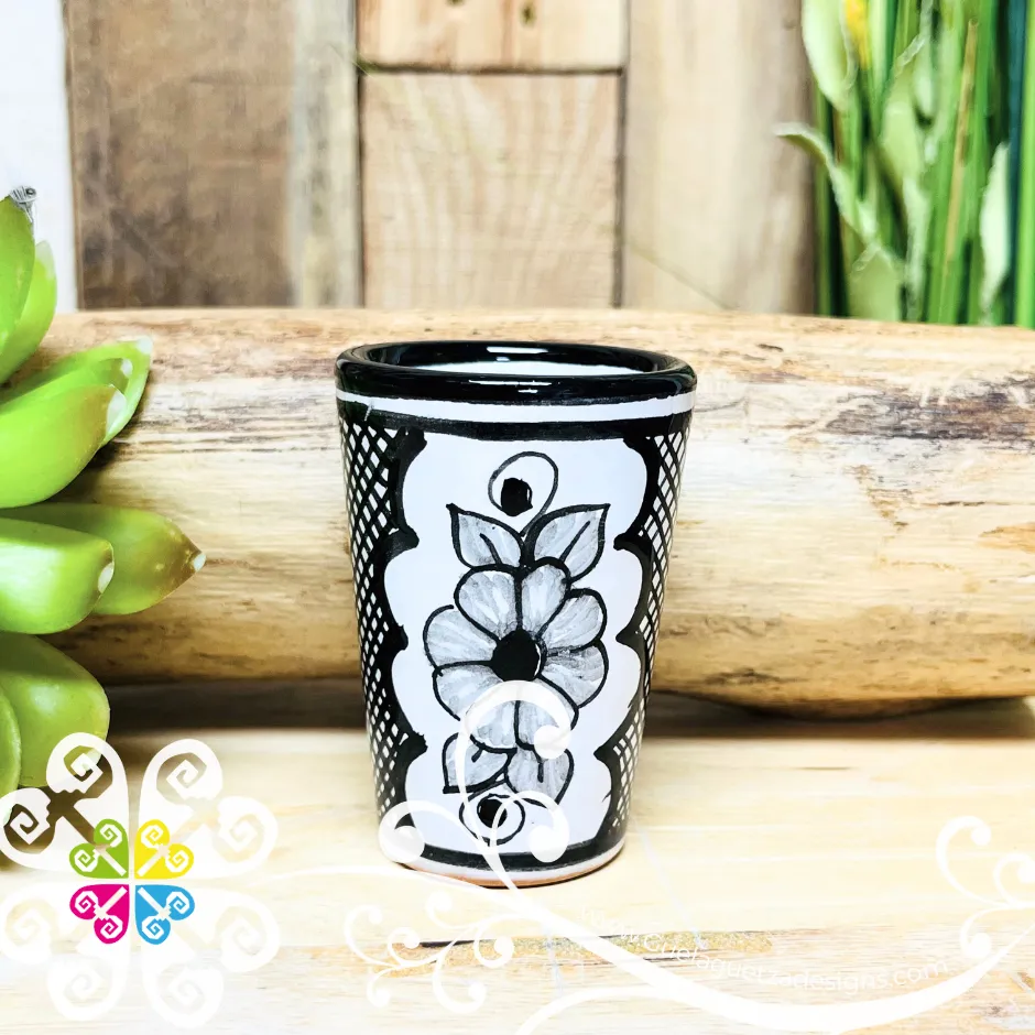 Black Flowers Talavera Set Tequilero