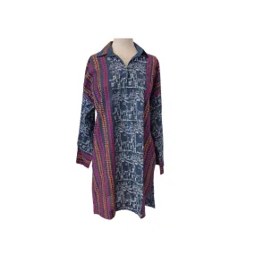 Blocked Grey with White, Pink & Orange Print Collared Kurta  | Gently Used |