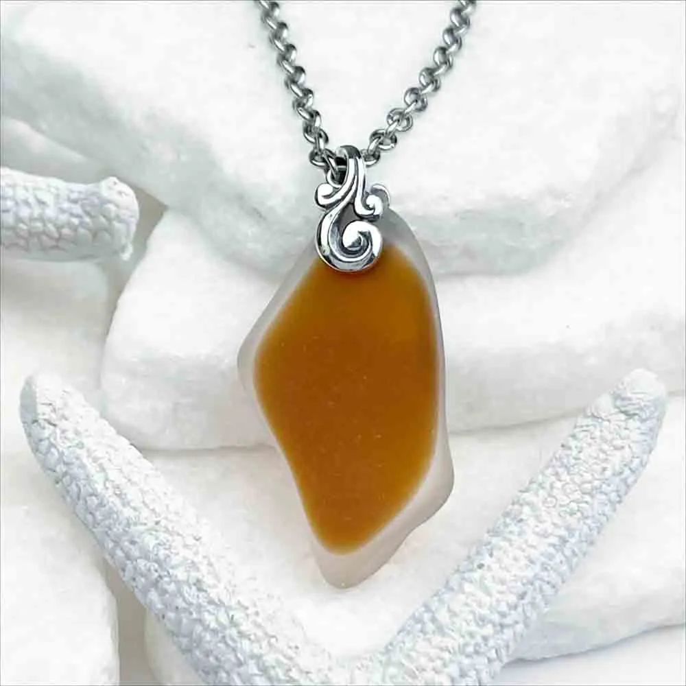 Brown English Multi Flash Glass Sea Glass Pendant | #5135