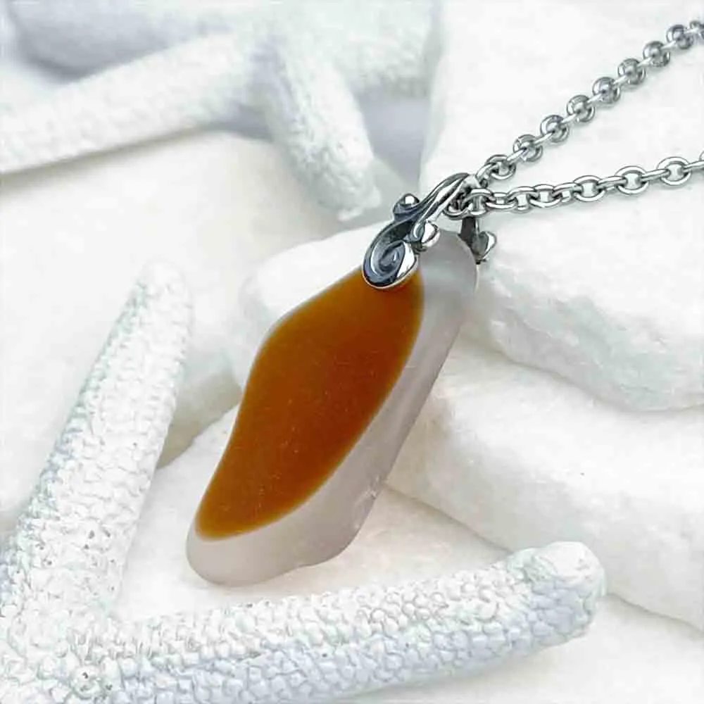 Brown English Multi Flash Glass Sea Glass Pendant | #5135