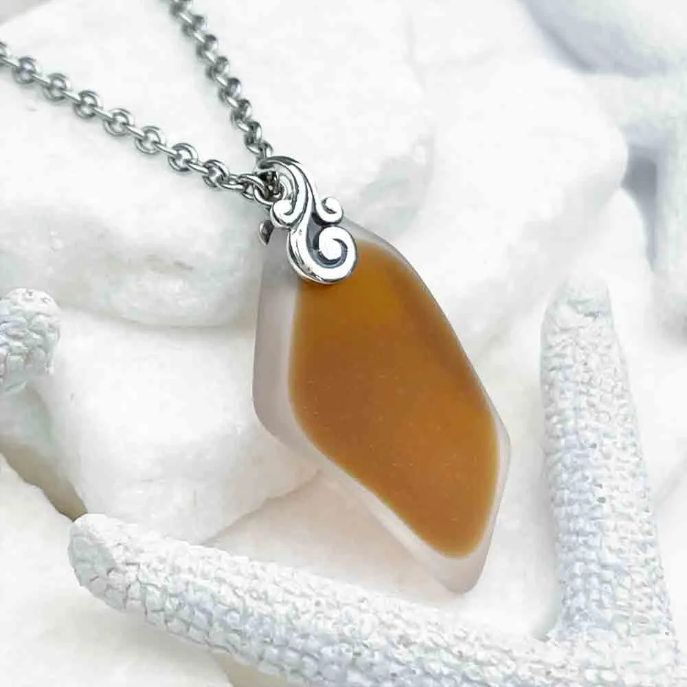 Brown English Multi Flash Glass Sea Glass Pendant | #5135