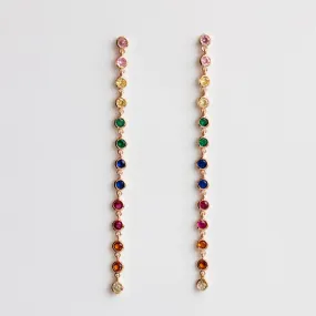 Cici Bezel Long Duster Earrings in Rainbow