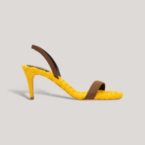 CLAUDIA | Yellow - Brown Satin Slingback Sandals