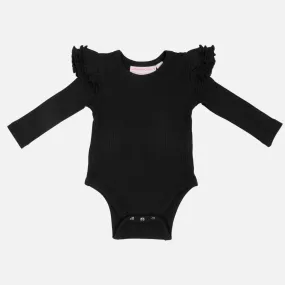 Cozy Long Sleeve Flutter - Black