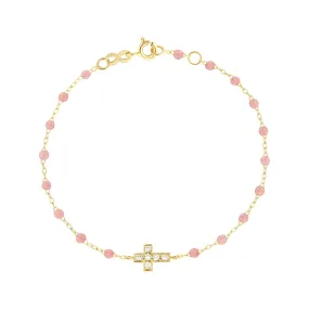 Cross Charm Classic Gigi Blush diamond bracelet, Yellow Gold, 6.7"