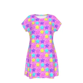 Electric Star Wave Pink Short Sleeve Dress