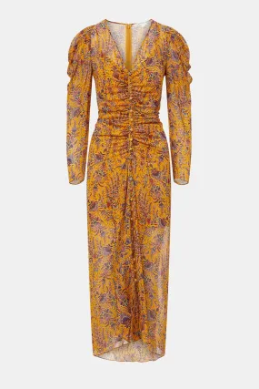 Ferrara Silk Dress in Saffron Multi