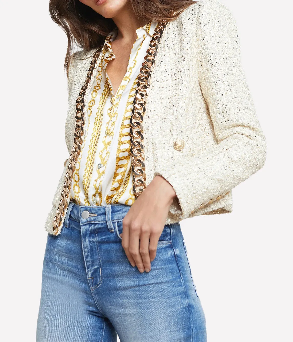 Greta Chain Jacket in Champagne & Gold