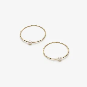 Hoop Earrings With Freshwater Pearl - 10k Gold - 24mm