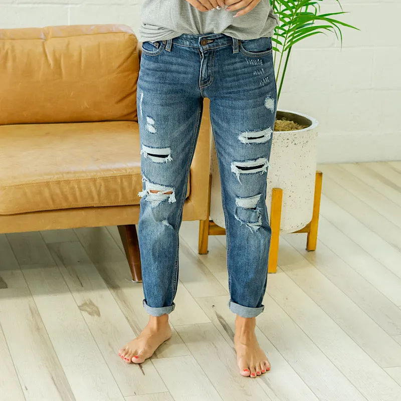 KanCan Flaunt It Distressed Patched Boyfriend Jeans FINAL SALE