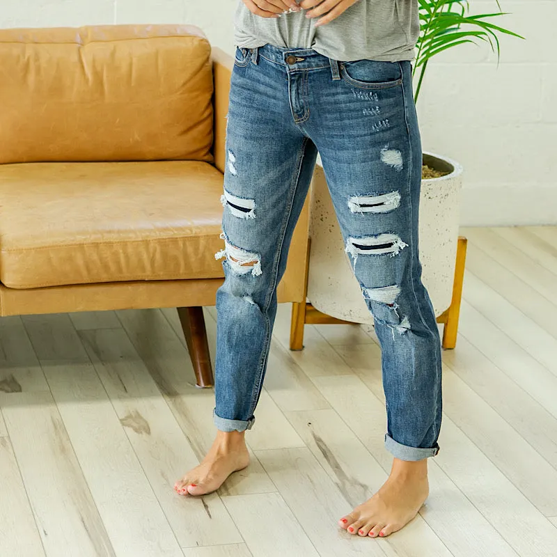 KanCan Flaunt It Distressed Patched Boyfriend Jeans FINAL SALE