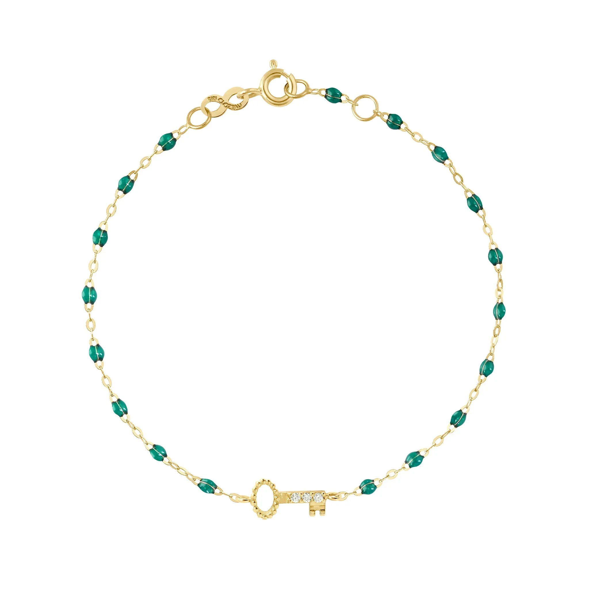 Key Diamond Emerald Bracelet, Yellow Gold, 6.7"