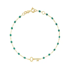 Key Diamond Emerald Bracelet, Yellow Gold, 6.7"