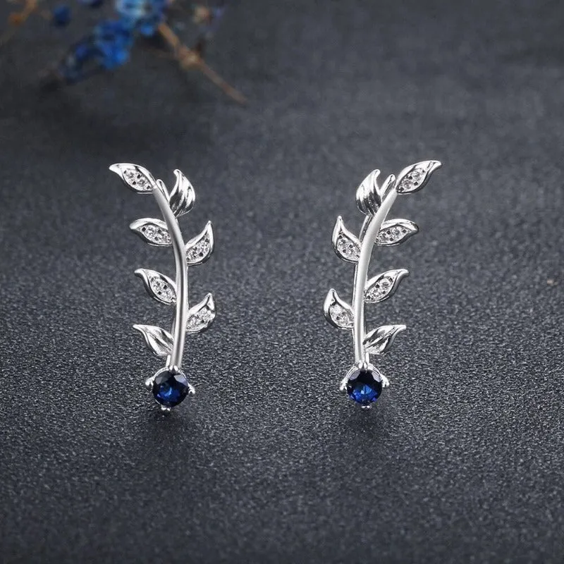 Leaves Accessories Blue Cubic Zirconia Stud Earrings