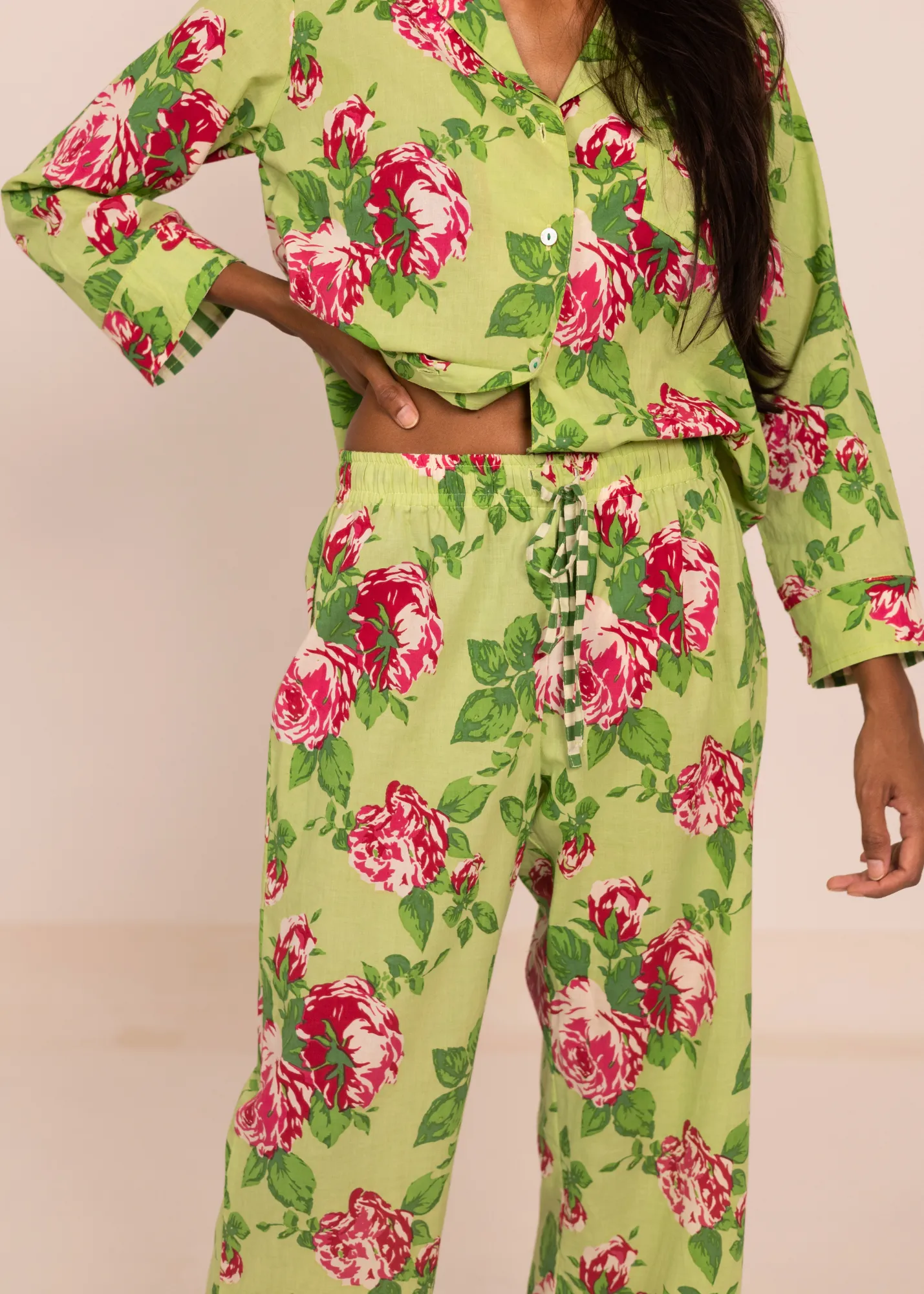 Marina Long Pant - Green Roses