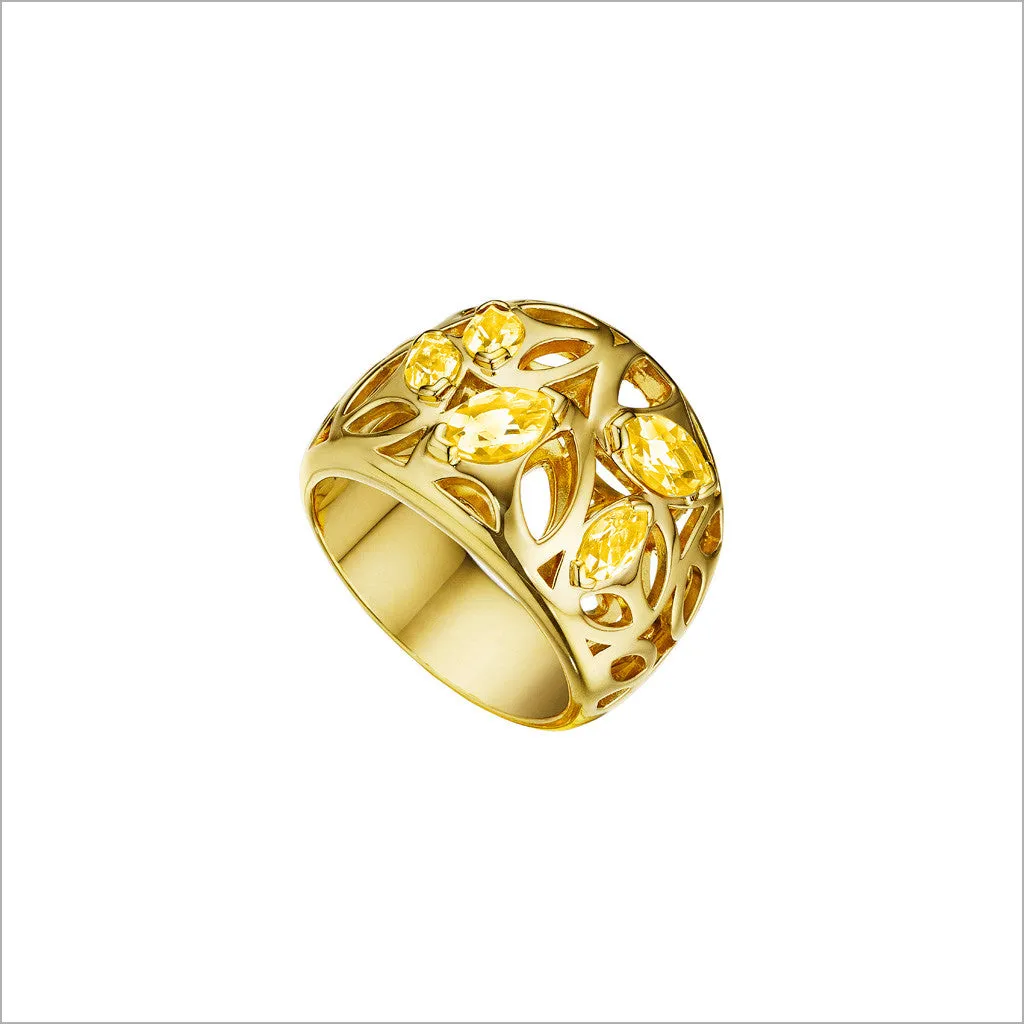 Medallion Golden Quartz Small Ring in Sterling Silver plated with 18k Yellow Gold