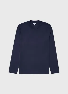 Men's Brushed Cotton Long Sleeve T-shirt in Navy