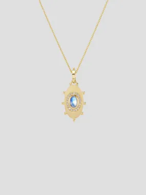 Oval Evil Eye Amulet Necklace in Moonstone