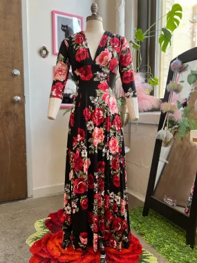 Raquel 3/4 Sleeve Maxi Dress in Red Rose Print