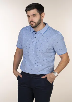 Short Sleeve Print Polo - Blue