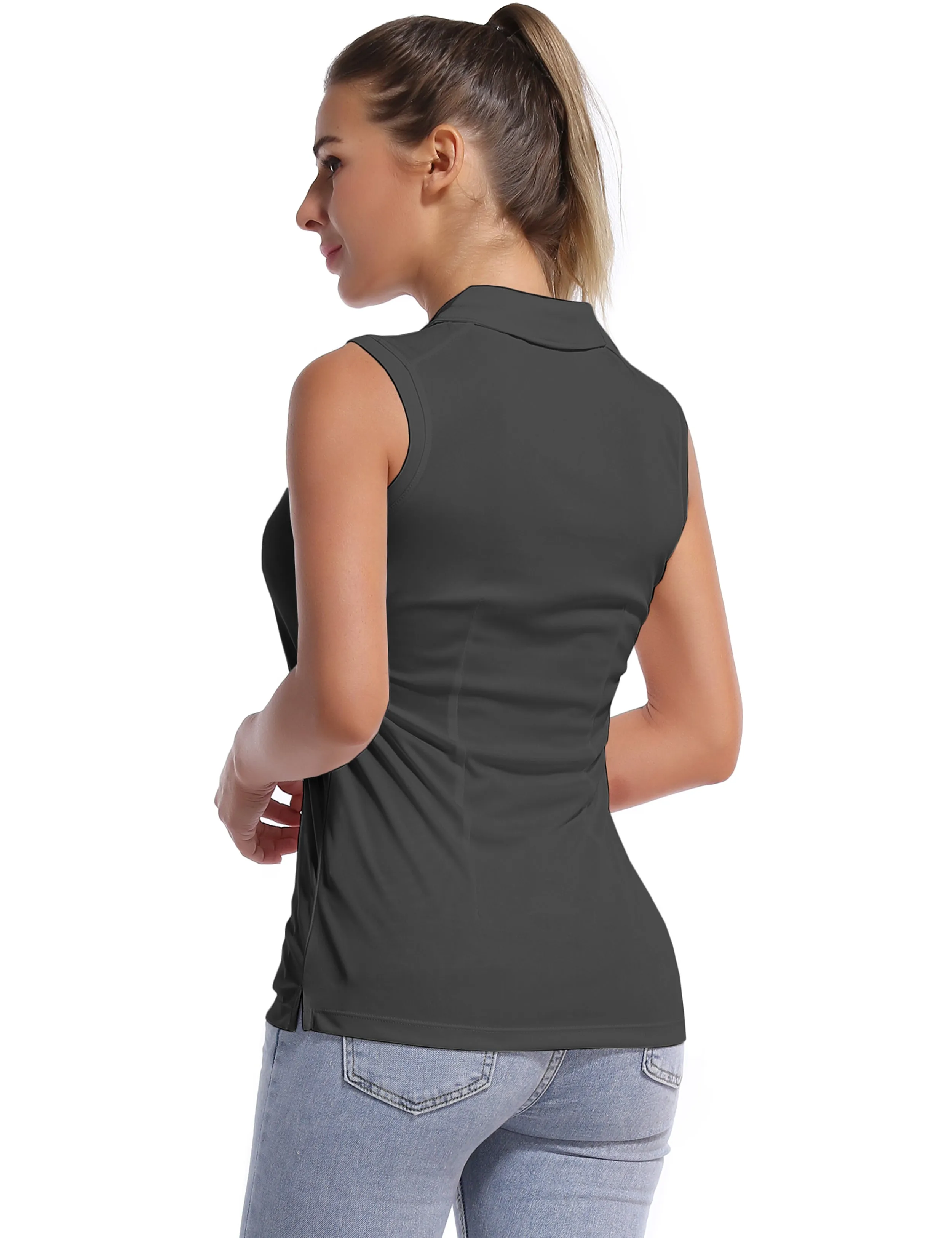 Sleeveless Slim Fit Polo Shirt shadowcharcoal_yogastudio