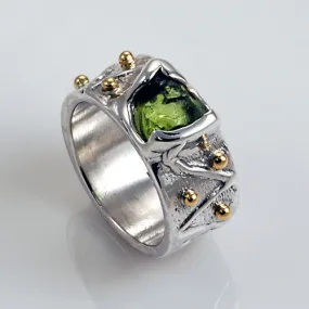 Sterling Silver Gold Raw Peridot Ring Size 7.25