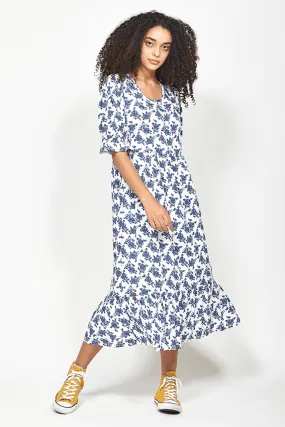 Task Blue Floral SS Midi Dress