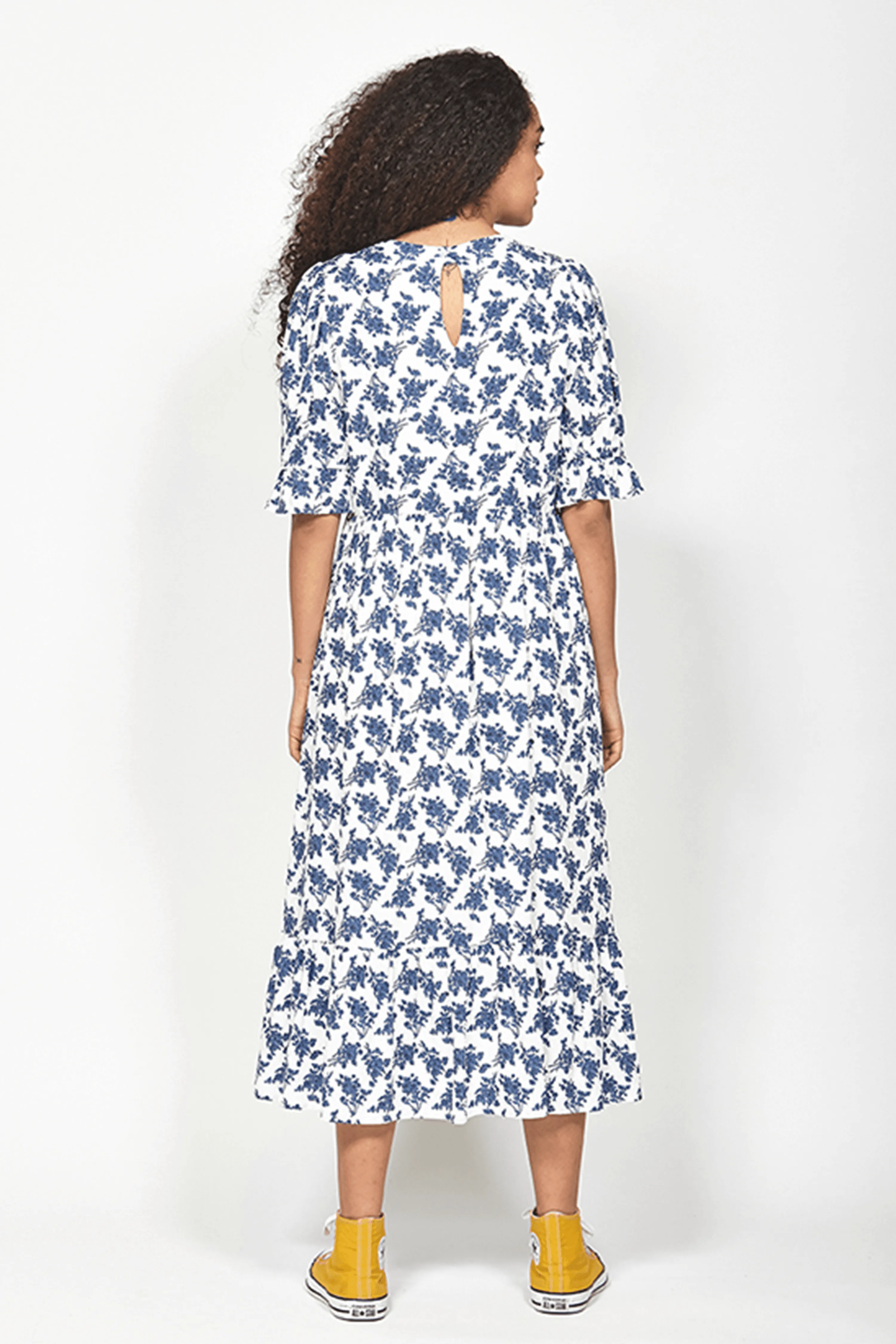 Task Blue Floral SS Midi Dress