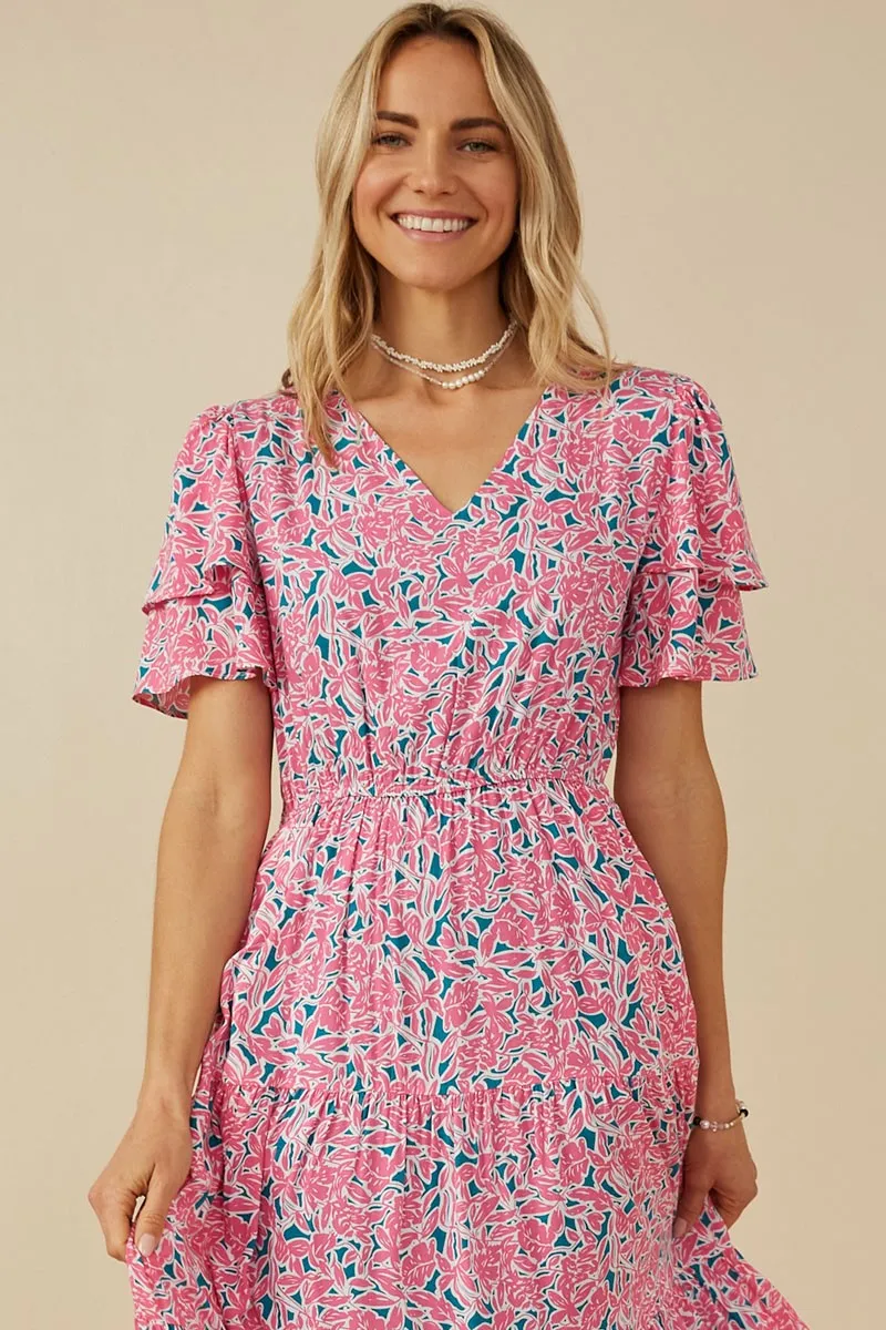 Vicki Vibrant Floral Dress with Layered Sleeves